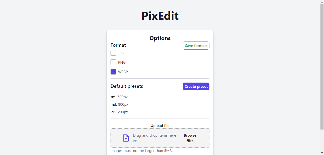 Home page for PixEdit